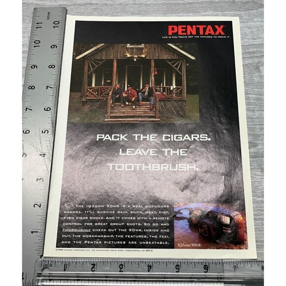 Pentax Cameras Vintage Print Ad 1990s IQZoom 90WR Hunting Trip Cabin IQZoom - Picture 2 of 6